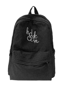 Japanese style grid large capacity student school bag casual backpack for girls black