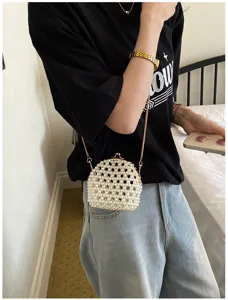 Bolso de hombro con cuentas huecas y cierre de beso mini bolso cruzado mujer diario
