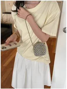 Chic bolso de hombro con cuentas caladas y cierre de beso, elegante bolso cruzado de diario.