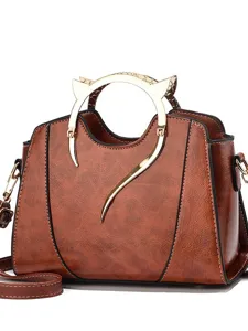 Fashion Color Block Shell Bag For Women PU Leather Patchwork Handbag Metal Cat Ear Handle Large Capacity Shoulder Bag