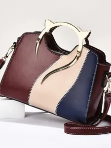 Women colorblock shoulder handbag stylish contrasting color top handle bag for commuting