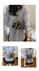 Fashion beaded woven women shoulder crossbody bag with inner black pouch, elegant chic accessory.