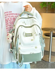 Zaino in tela ricamata in stile preppy con molte tasche per gli studenti pendolari.