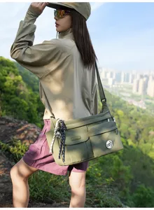 Nylon crossbody messenger bag for women casual shoulder bag multi-pocket travel green