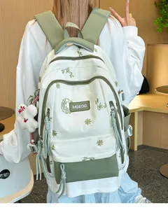 Zaino per studenti di grande capacità ricamato in stile campus elegante, borsa leggera.