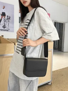Borsa a Tracolla Unisex in Pelle PU Alla Moda Borsa Quadrata Minimalista A Righe Con Piccolo Borsellino per Viaggi Quotidiano