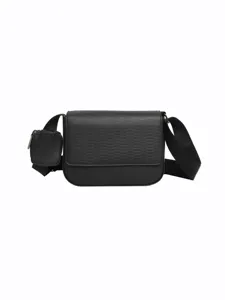Borsa a tracolla nera in pelle PU con ampia cinghia e borsellino per viaggi e lavoro