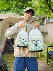 Lightweight outdoor color block casual backpack for daily hiking, travel and couple use.
