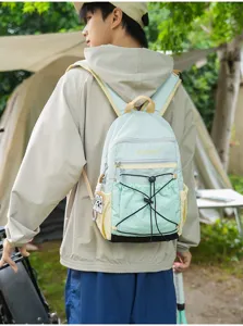 Casual color-block backpack for outdoor travel, lightweight and stylish daily daypack.