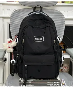 Zaino scolastico nero elegante con squisito ricamo cinese e grande capacità pratica.