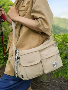 Unisex Nylon Messenger Bag Waterproof Multi Pocket Crossbody Bag School Student Daily Casual Shoulder Bag Lightweight Travel