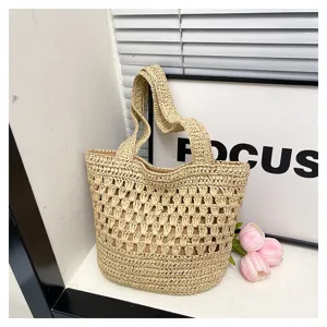 Sac cabas femme en paille tressée fait main loisir plage vacances sac d'épaule