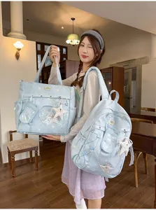 Lindo juego de mochila y bolso de hombro estilo japonés gran capacidad para chicas.