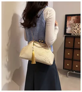 Borsa a tracolla ricamata in stile cinese vintage da donna, elegante borsetta da sera.
