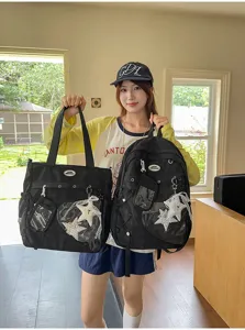 Conjunto de mochila y bolso de hombro estilo japonés lindo para niñas gran capacidad