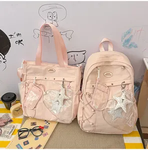 Set de mochila y bolso de lona rosa, bonita mochila escolar para niñas con ventana transparente.