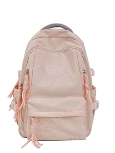 Zaino scolastico rosa carino con ricamo delicato e grande capacità per l'uso quotidiano.