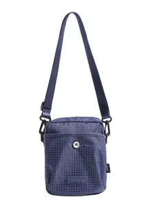 Blue gridded crossbody bag for outdoor commuting, stylish casual shoulder messenger bag.