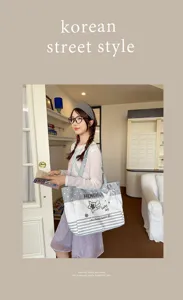 Korean style cute canvas shoulder bag for women student casual commuter tote daily use.