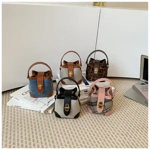 Mini premium κομψή γυναικεία τσάντα bucket canvas denim με χερούλι για καθημερινή μόδα.