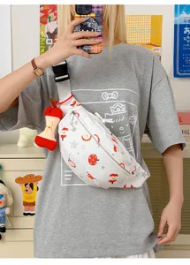 Sac de poitrine imprimé pomme dessin animé mignon, sac banane tendance pour femmes.