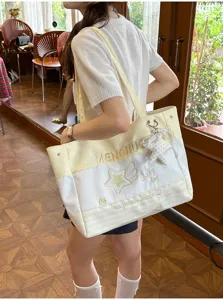 Canvas tote bag cute college style embroidered shoulder bag casual student commuting handbag
