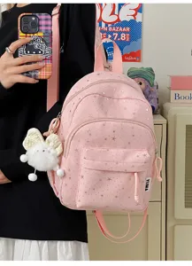 Roze rugzak met sterrenprint kleine schooltas voor dames casual reizen dagelijks gebruik