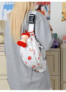 Joli sac de poitrine en toile à imprimé pomme de dessin animé, sac banane décontracté pour femme.