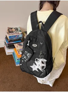 Zaino scolastico a quadri nero grande capacita itabag con tasca trasparente e stelle