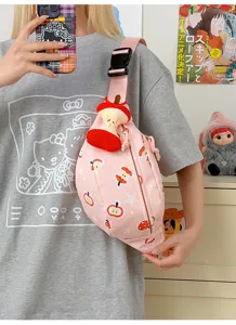 Sac de poitrine en toile à imprimé pomme rose couleur bonbon sac bandoulière casual femme