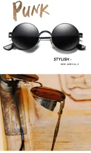 Ρετρό στρογγυλά γυαλιά ηλίου steampunk με μεταλλικό σκελετό και πλαϊνά προστατευτικά.