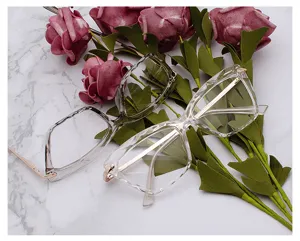 Stylish butterfly full-frame optical glasses with clear and grey resin frames for daily wear.