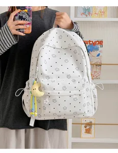 Cute aesthetic star dot nylon school backpack large capacity student book bag for girls