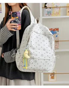 Stylish star printed nylon school backpack for student girls, large capacity casual daypack daily use.