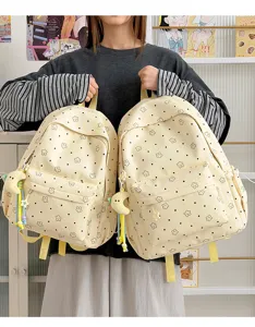 Canvas student backpack candy color star print large capacity school bag for teenage girls
