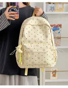 Candy color star print nylon school backpack for student daily casual travel use.