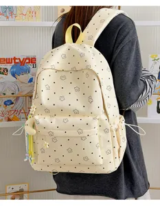 Detail view of cute star pattern nylon student backpack with large capacity and multi pockets.