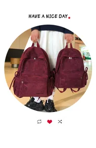 Kordsamt-Rucksack-Set mit süßer Schleife, große und kleine Größen für Schülerinnen.