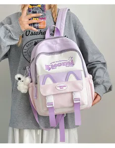 Cute cat ear school backpack large capacity pastel pink purple book bag for students