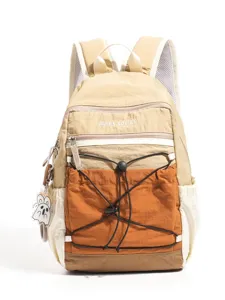 Colorblock casual outdoor backpack lightweight unisex daypack with front drawstring pocket
