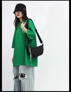 Korean style grid nylon crossbody dumpling bag for men and women, stylish casual shoulder bag.