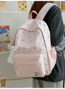 Cute Japanese style dog print large capacity school backpack pink student book bag for girls