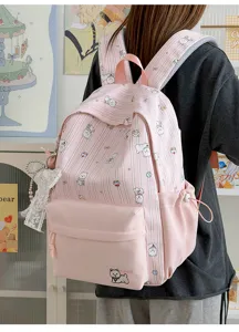 Japanese style cute dog print large capacity pink backpack for student school daily use