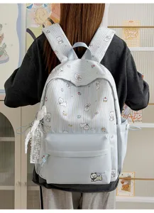 Cute Japanese style canvas backpack with lovely dog print and large capacity for students.