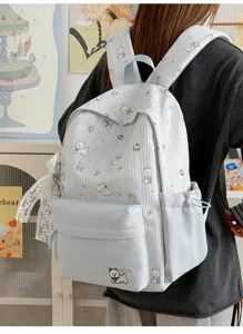 Cute Japanese style striped backpack with lovely dog print and large capacity for students.