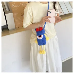 Handmade knitted cute big eye phone bag cross body cartoon shoulder bag casual style
