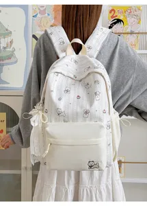 Japanese ins cute dog print canvas backpack large capacity school bag for students aesthetic