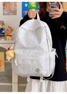 Minimalist nylon large capacity school backpack for teen girls casual lightweight book bag gray
