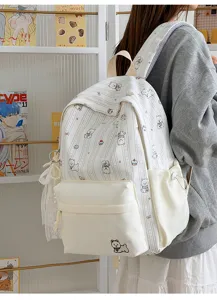 Japanese style cute dog print large capacity school backpack for students daily use.
