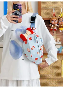 Sac de poitrine en toile imprimé pomme mignon femmes décontracté sac bandoulière sac taille